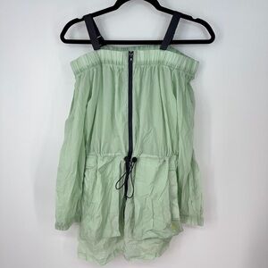 Jordan Zip Up Drawstring Mint Green Off-Shoulder Mini Dress